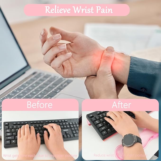 Computer Keyboard Stand Pad with Gel Wrist Rest Keyboard Pad Support with Comfortable Wrist Pad Easy Typing Ergonomic Tilted Acrylic Transparent Keyboard Riser Holder for Desktop Office Home Pink
