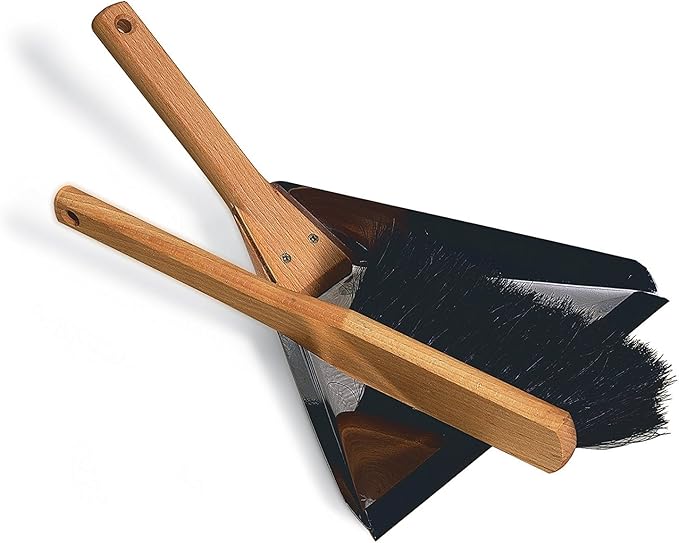 REDECKER Heavy Duty Stainless Steel Delta Dust Pan, Large Dustpan with 14-1/8-Inches Oiled Beechwood Handle for Home and Outdoor Use, Industrial Quality, Made in Germany
