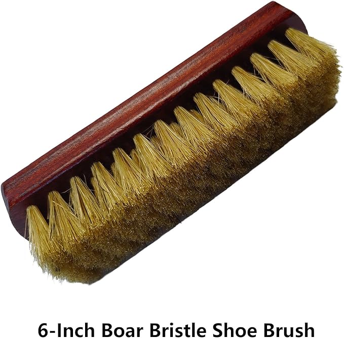 Shoe Cleaning Brush Set of 2 Brushes with Horsehair and Boar Bristles, 6" Concaved Handle for Premium Grip, Wooden Sneaker Brush for Leather, Boot, Canvas, Textile, Bags and Accessories