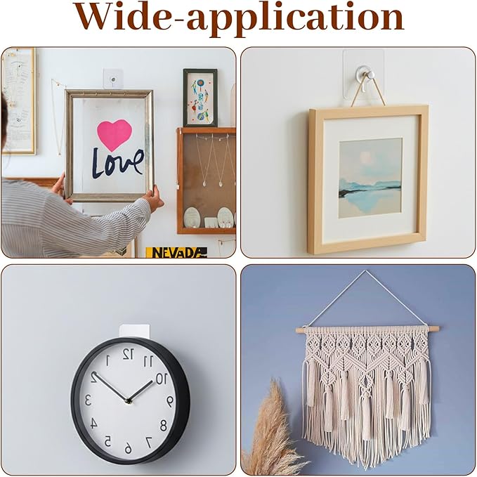 20Pcs Heavy Duty Self Adhesive Hooks, No-Trace Sticker Frame Hangers Without Nails for Mount Wall Shelf, Transparent Self Adhesive Shower Hooks for Keys, Bathroom, Shower, Outdoor