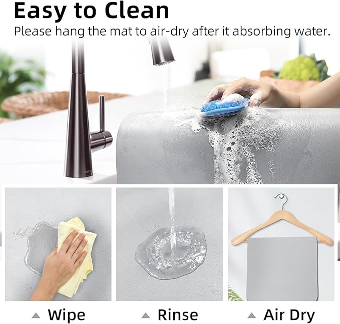 LOPNUR Kitchen Dish Drying Mat, 31.5"x17" Dish Drying Mats for Kitchen Counter, Super Absorbent Dish Drying Pad, Diatomite Coffee Mat Heat Resistant Mat with Anti-slip Rubber Backed, Light Grey