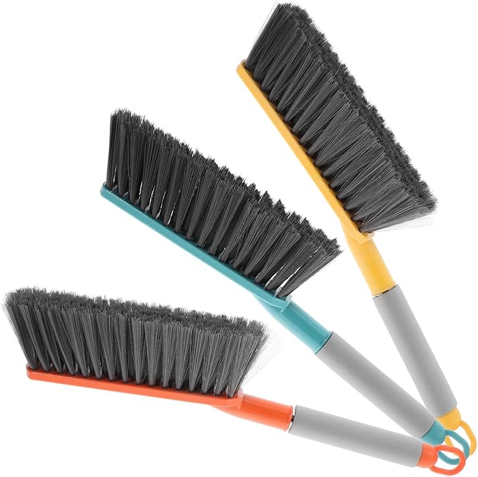 3pcs Soft Bristle Hand Brooms with Long Handles, Household Cleaning Brushes for Carpet, Sofa, and Dust Removal, Multi-Tone Set for Indoor Sweeping and Furniture Care