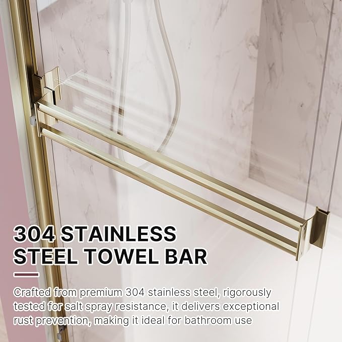 Shower Door 50-54 in. W x 72 in. H, UCALAFEE Semi-Frameless Double Sliding Shower Door with 1/4" (6mm) SGCC Clear Tempered Glass, Silent Soft-Close & Anti-Leak Walk-in Shower Door, Brushed Gold