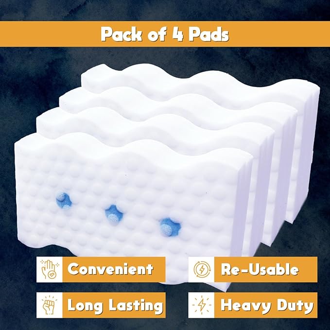 Magic Eraser Sponges 4 Pack – Thick Melamine Cleaning Sponges for Walls, Kitchen, Bathroom & Floors – White Magic Sponge Eraser Pads for Heavy Duty Multi-Purpose Cleaning