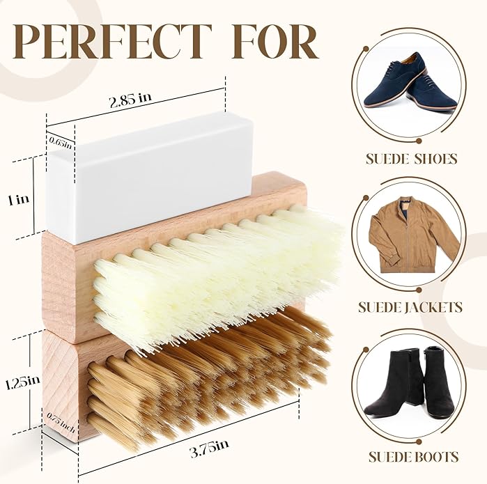 Enhon 5 Piece Suede and Nubuck Cleaning Kit with Brass & Nylon Brushes, 2 Suede Eraser, Microfiber Towel for Shoes, Boots, Bags, Jackets Long Lasting Care Solution