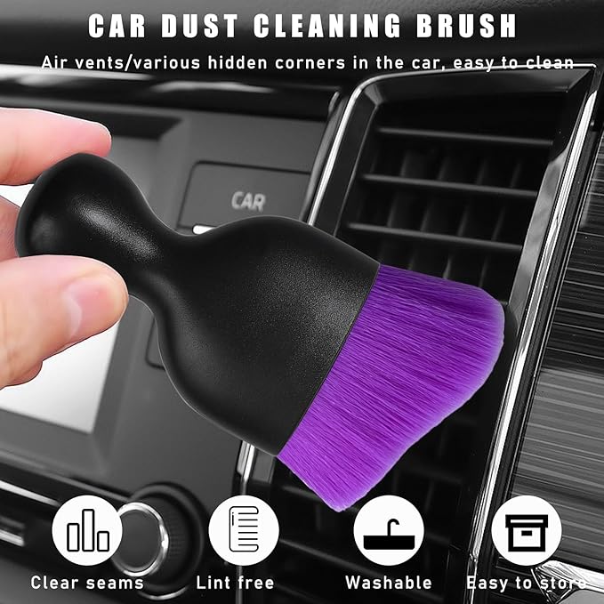 Car Interior Dust Brush, Soft Scratch Free Auto Detailing Brushes, Universal Vehicle Interior Cleaning Tool for Automotive Dashboard, Air Vents, Leather(Pure Purple)