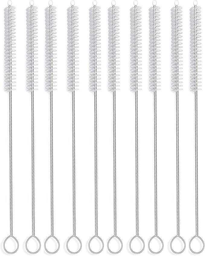 Straw Brush Cleaner (10 Pack), Flexible Nylon Pipe Tube Cleaning Brushes with 0.4" Bristles, Rust-Proof Stainless Steel Reusable Straw Washers for Standard Tumblers, Bottles & Teapot Spouts 8.2 Inch