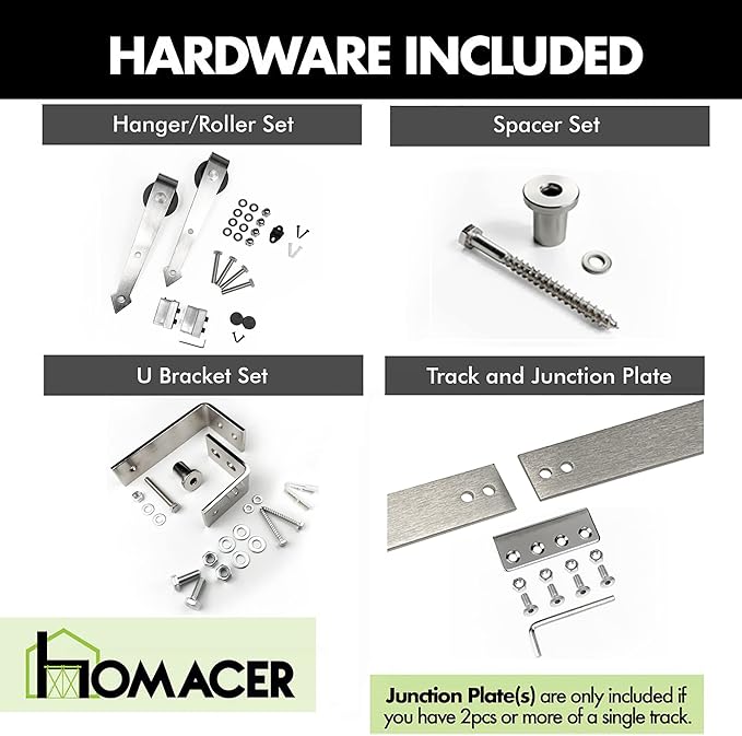 Homacer Brushed Nickel Double Track U-Shape Bypass Sliding Barn Door Hardware Kit, for Two/Double Doors, 10ft Long Flat Track, Arrow Design Roller