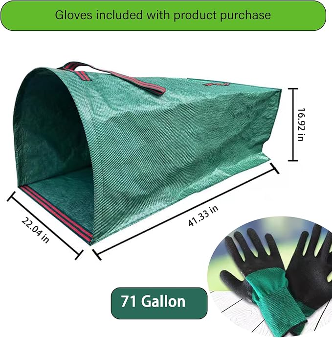 2 Pack 71 Gallon Reusable Leaf Collector Bag for Collecting Leaves, Lawn Grass, Clippings and Branches. Leaf Dustpan. Leaves Collector for Leaves, Debris, Grass, Lawn Trash, Come with Gloves