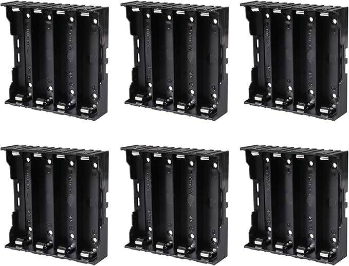 6pcs 18650 Battery Case Holder 4 Slots X 3.7V 18650 Battery Storage Box, in Parallel Black Plastic Batteries Clip Box with Pin for DIY Parallel or Series Circuit PCB Projects
