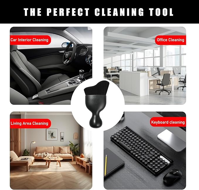 2PCS Car Interior Dust Brush, Soft Scratch Free Auto Detailing Brushes, Universal Vehicle Interior Cleaning Tool for Automotive Dashboard, Air Vents, Leather (Black)