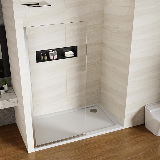 Shower Screen 36" x 76" Half Frameless Shower Wall Panel, Tempered Glass 3/8 inch, Easy to clean Coating, Fixed Glass Shower Door with Hardware (Chrome)