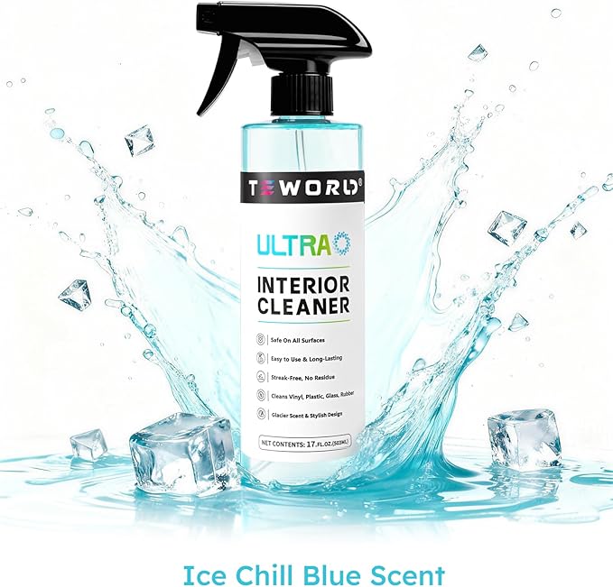 Ultra Car Interior, Seat & Upholstery Cleaner - Car Detailing Kit Removes Stains, Dirt, Oil & Grease, Safe for Leather, Vinyl, Plastic & More - Compatible with Cars, Trucks, SUVs, RVs (17Oz Ice Chill)