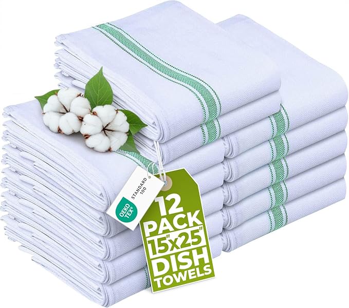 Utopia Towels Green Dish Towels [12 Pack - 15 x 25 Inches] 100% Ring Spun Cotton Highly Absorbent & Reusable Cleaning Bar, Tea, Kitchen and Dishcloths Set - 200 GSM