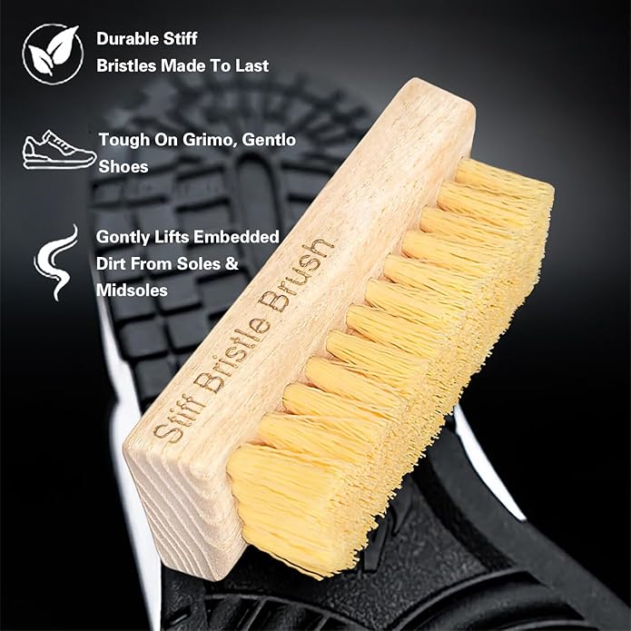 Portable Shoe Cleaning Brush Set of 2 Brushes with Soft and Stiff Bristles, Premium Sneaker Cleaner Brushes for Leather, Suede, Canvas, Textile, Bags and Accessories.