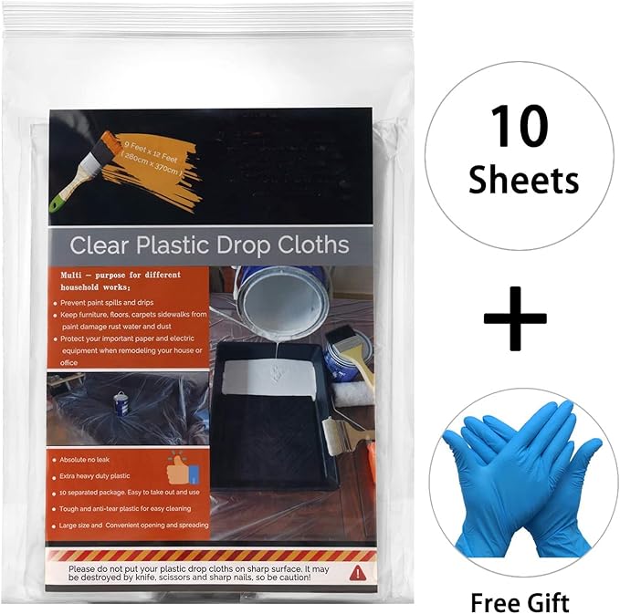 10 Piece Blue Painter Plastic Drop Cloths Sheet,Waterproof Anti-dust Furniture Cover,9x12 Feet Disposable Tarp for Painting for Couch Cover and Furniture Cover