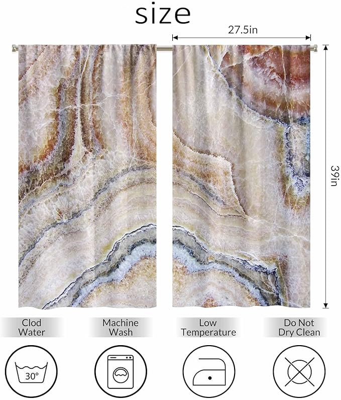 Onyx Marble Kitchen Curtains Nature Stone Surface Pattern Rock Granite Texture Short Tier Curtains for Bathroom Cafe Small Window Drapes Treatment 2 Panels (27.5x39 Inch)