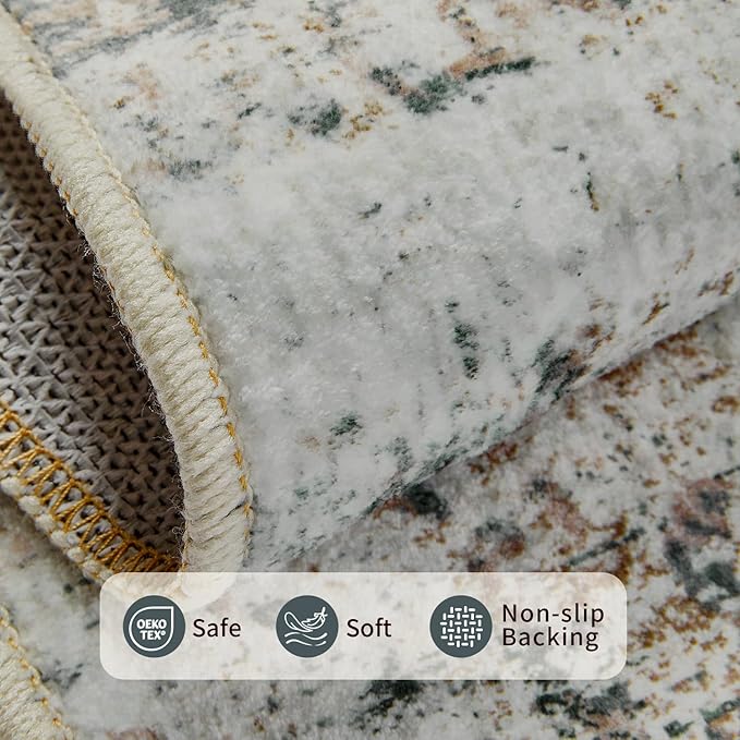 6x9 Washable Area Rug for Living Room, Modern Abstract Large Boho Rugs for Office, Dining Room, Kids Room, Farmhouse, Durable Low Pile Non Slip Carpet for High Traffic Areas, Moss