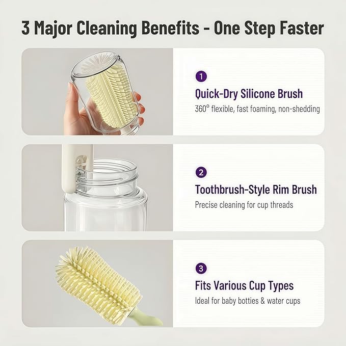 8-in-1 Baby Bottle Brush Set, Silicone Baby Bottle Cleaning Kit with Drying Rack, Portable Travel Brush & Accessories for Home and Travel (Green)