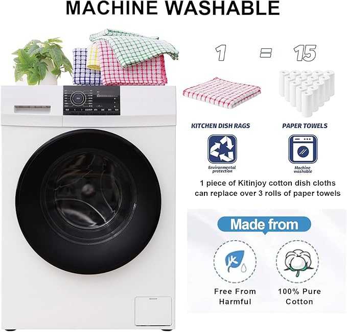 Kitinjoy Cotton 8 Pack Terry Kitchen Dish Cloths, 12 x 12 Inches Super Soft and Absorbent Dish Rags, Quick Drying Dish Towels for Washing Dishes, Red