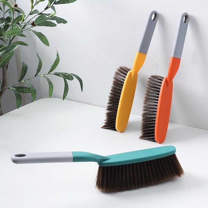1 Pack 15" Hand Broom Brush,Soft Bristle Cleaning Brush,Crumb Debris Sweeping Brush,Dusting Brush,Comfort for Bed Car Couch Desk Sofa Furniture Clothes,Small Particles Hair Remover(Green)