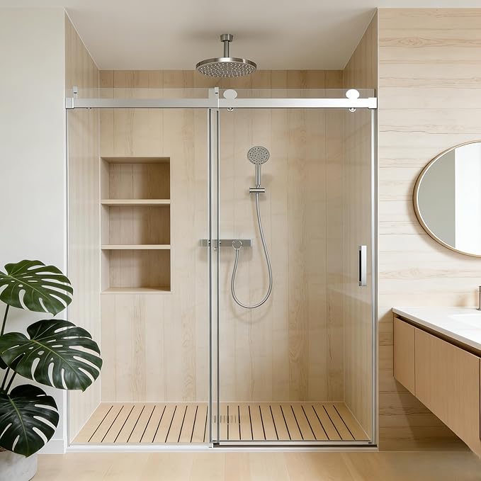 56-60" W x 76" H Frameless Soft-Close Sliding Shower Door, 3/8" (10mm) SGCC Tempered Glass, Reversible Install, Chrome Finish, Bathroom Upgrade