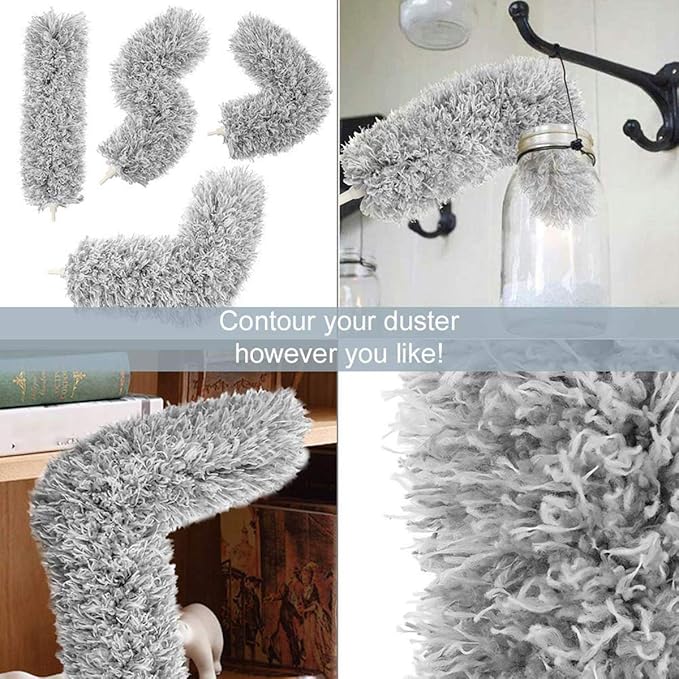 Microfiber Feather Duster with Extendable Pole, 30-100 inches Extra Long Cobweb Duster for Cleaning, Bendable Head, Non-Scratch, Washable Duster for Ceiling, Fan, Furniture Gray