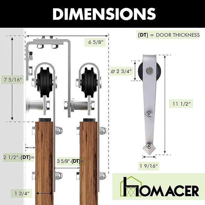 Homacer Brushed Nickel Double Track U-Shape Bypass Sliding Barn Door Hardware Kit, for Two/Double Doors, 20ft Long Flat Track, Arrow Design Roller
