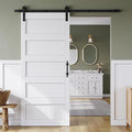 SmartStandard 34in x 84in Sliding Barn Door with 6FT Barn Door Hardware Track Kit & Handle, Waterproof PVC Surface, Pre-Drilled Holes Easy to Assemble, Solid, MDF, White, 5-Panel
