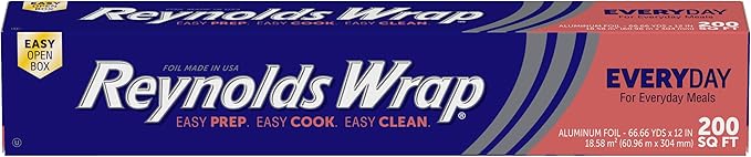 Reynolds Wrap Everyday Strength Aluminum Foil Roll, Freezer Safe and Grill Safe, Great for Foil Packets and Home Cooking, 12 Inches Wide, 200 Total Sq. Ft.