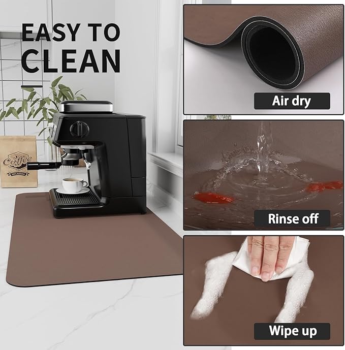 Bloss Coffee Mat, Bar Mat, Hide Stain Absorbent Drying Mat with Waterproof Rubber Back, Fit Under Coffee Maker Machine Pot Espresso Machine(12.2"x19.7", Brown)