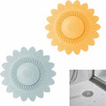 Sunflower Silicone Drain Cover,2-Pack Hair Catcher for Shower Tub Sink, Flower Shape Bathtub Drain Cover, Non-Slip Silicone Strainer for Kitchen Bathroom Laundry (Blue Yellow)