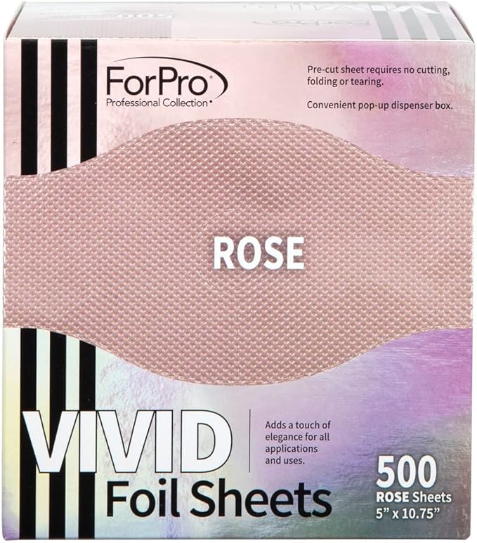 ForPro Professional Collection Vivid Rose Embossed Foil Sheets, Aluminum, Pop-Up Foil Dispenser, Hair Foils for Color Application & Highlighting Services, Food Safe, 5” W x 10.75” L, 500-Count