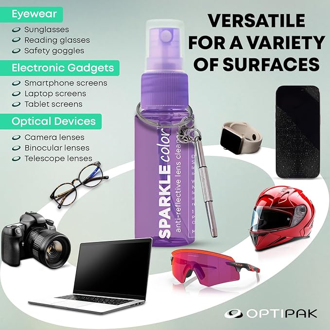 Sparkle Anti-Reflective Safe Lens Cleaner & Repair Kit – (2) 1oz Glasses Cleaner Spray, (2) Microfiber Cloth & Keychain Screwdriver for Eyeglasses, Sunglasses, Lenses & Screens (5 Piece Set)