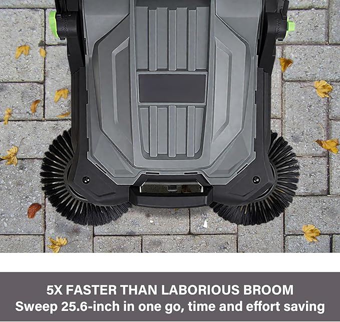 Walk-Behind Hand Push Floor Sweeper, 25.6" Sweeping Width Floor Sweeper Manual Non-Electric, 5-Gallon Waste Container, Angle & Height Adjustable Folding Handle for Walkway, Yard, Garage, Patio (25.6")
