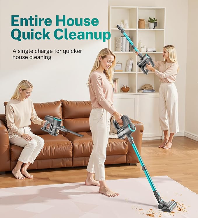 DEVOAC Cordless Vacuum Cleaner, Ultra-Lightweight Stick Vacuum, 2200mAh Battery Up to 40mins Runtime, 6 in 1 Powerful Handheld Vacuum for Home Hard Floor Carpet Pet Hair (Waterfall)