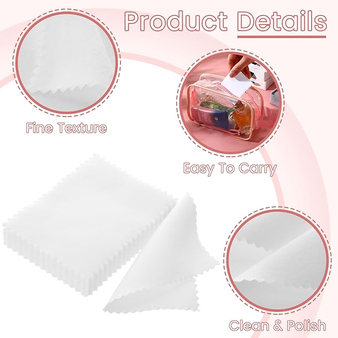 Tatuo 200 Pieces Jewelry Polishing Cloth 2.36 x 3.15 Inch Double-Sided Polishing Cloths Silver Glasses Cleaning Tools for Gold Silver and Platinum Jewelry Watch Coins Glasses(White)