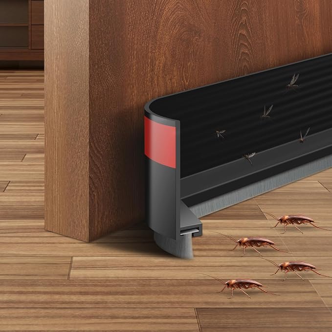 Ainiv 2 Pack Under Door Draft Stoppers with Brush, 2" W x 39" L Cutable Soundproof Door Seal, Adhesive Under Door Sweep for Exterior & Interior Doors Noise Weather Hot or Cold Air Insulation-Black