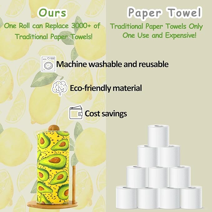 25 Pack Reusable Paper Towels, Paperless Towels Roll Washable Cotton Cloth for Kitchen Towels Zero Waste Products Alternative Paper Towels Alternative (Fruit01)