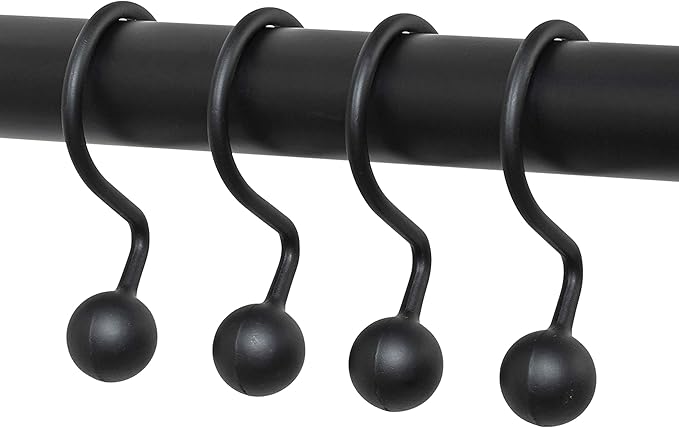 Zenna Home NeverRust Rustproof Aluminum Shower Curtain Hooks, Durable Smooth-Glide Shower Rings for Curtain, Elegant Corrosion-Resistant Shower Rings, Set of 12, Matte Black
