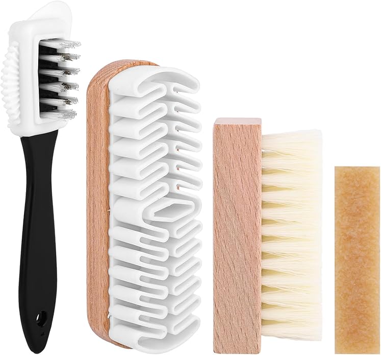 4pcs Suede Shoe Cleaning Kit, 3 Suede Shoe Brushes Cleaner Kit with Long Rubber Wiping Eraser for Shoes Boots Sneaker Bag & Jackets