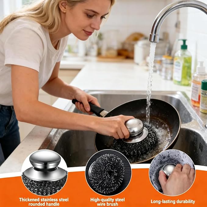 2Pcs Stainless Steel Wool Scrubber, Scrubbing Scouring Pad, Steel Wool Scrubber for Kitchens, Bathroom and Kitchen Pots, Pans, Sink