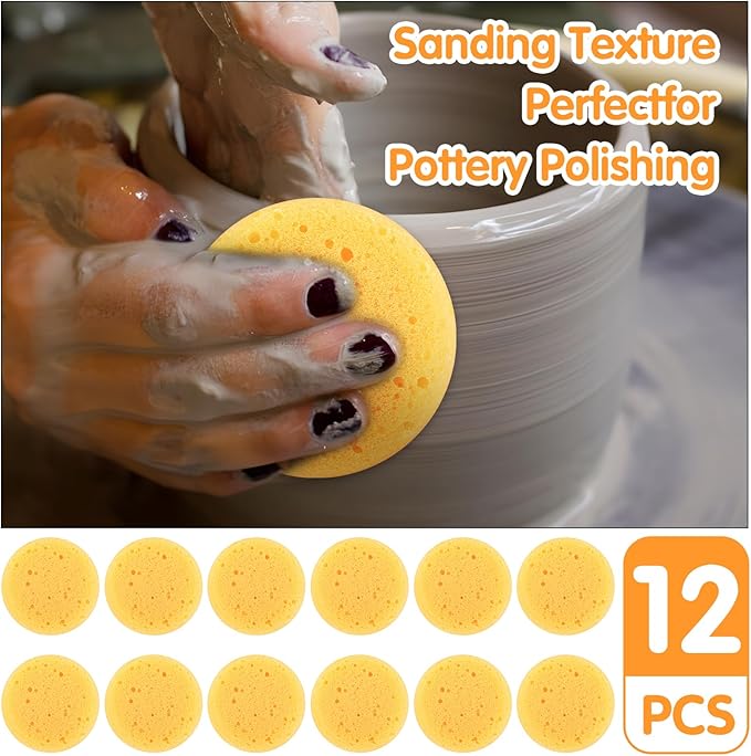 12PCS Kitchen Sponges for Washing Dishes Round Natural Cleaning Sponge,Cellulose Eco-Friendly No Odor, Dusting, Cleaning Bathroom, 7 * 7cm