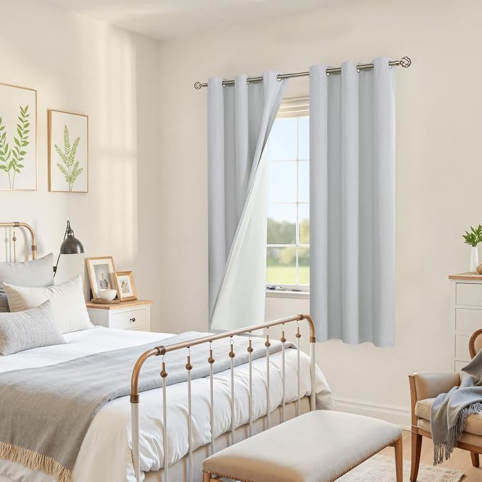YoungsTex Light Grey Linen 100% Blackout Curtains 72 Inch Length for Bedroom, Thermal Insulated Full Room Darkening Drapes with Grommet for Living Room, 2 Panels, 42 X 72 Inch