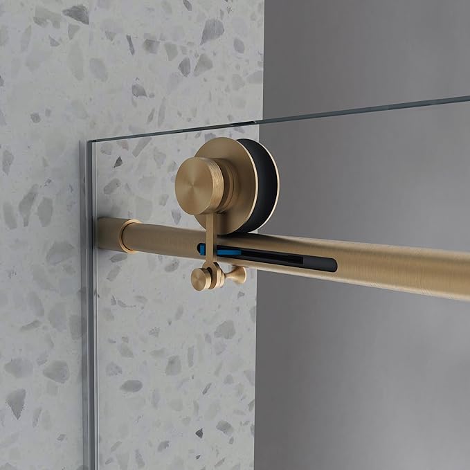 Favfurish Single Sliding Shower Door,55"-60" W x 76" H Frameless Shower Door with 5/16" (8mm) Thick SGCC Tempered Glass W/Adjustable Soft Closing,Bathroom Glass Door for Spa（Brushed Gold）