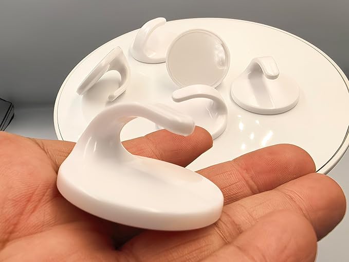 lightstar 6 Pcs Adhesive Plastic Hooks - Small Wall Hooks for Hanging, Drill-Free, Seamless - Kitchen Bathroom - 44 * 44 * 25 mm, White (for 2.5 LB)