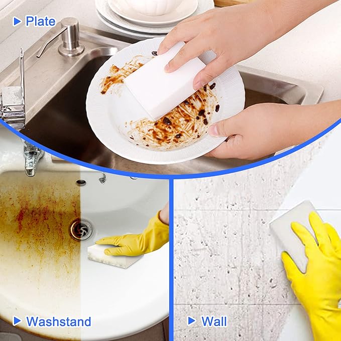 100Pack Magic Sponge Eraser, Extra Thick Melamine Foam Sponge in Bulk, Multi-Functional Household Cleaning Scrub Pads for Kitchen, Bathroom, Bathtub, Sink, Furniture, Car, Walls, Shoes