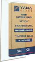 Fixed Glass Shower Wall Panel, 10mm Thick Glass Door 36" x 76", Frameless Tempered Glass Door for Shower, Bathroom Shower Screen with Brushed Nickel Finish by Yana Glass and Mirror