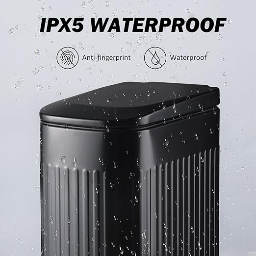 Slim Bathroom Trash Can Foot-Operated Stainless Steel Garbage Can with Soft Close Lid Step Trash Bin with Removable Inner Bucket for Bedroom, Office, Kitchen (Matt Black, 1.8 Gallons)