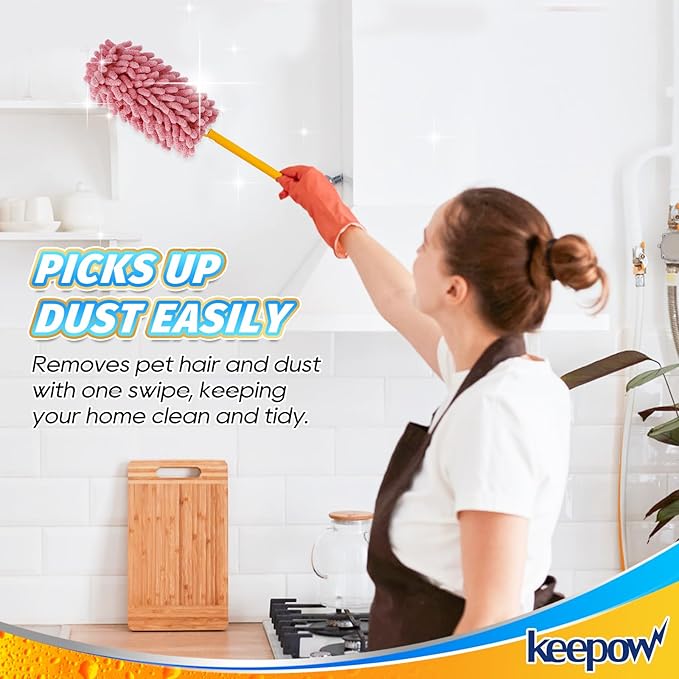 KEEPOW 4 Pack Pink Duster Refills Compatible with Swiffer Hand Duster, Reusable Microfiber Pads Compatible with Swiffer Dusters Refills, Heavy Duty Dusting for Furniture Blind(Handle is Not Included)